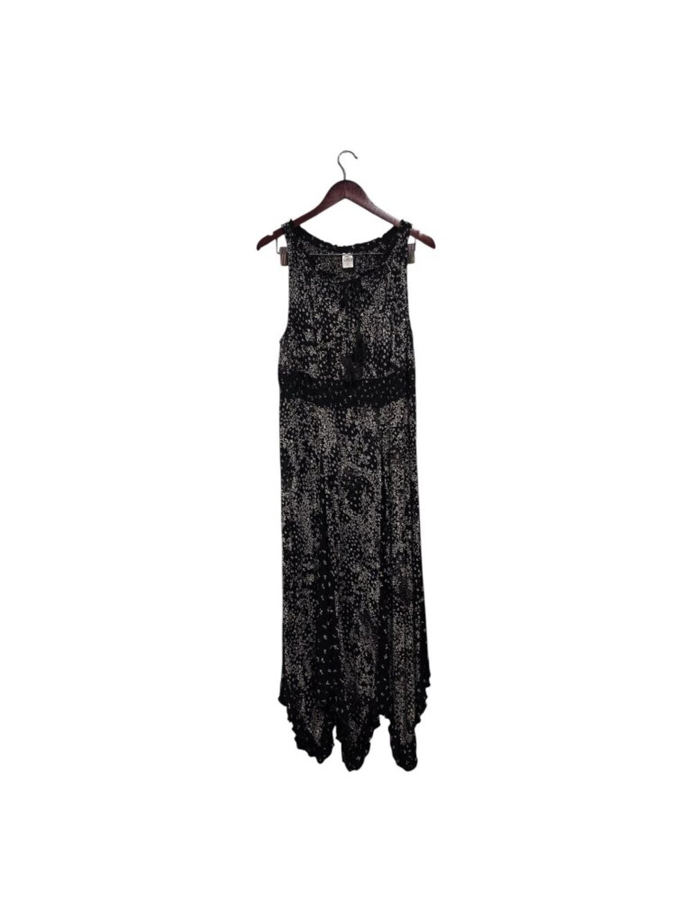 Bila Women’s Maxi Dress Sz XL Sleeveless Boho Festival Floral Handkerchief Black